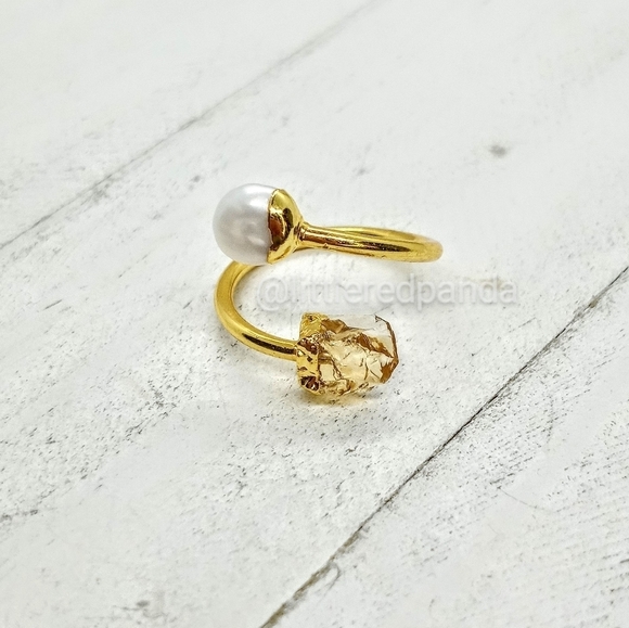 Artisan Jewelry - Citrine and biwa pearl wrap ring